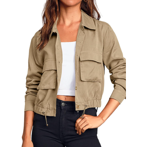 Onedreamer Women's Military Safari Cropped Jackets Button Down Lightweight Oversized Utility Anorak Coat with Pockets, M