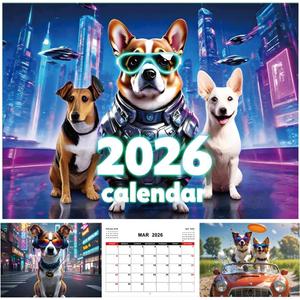 2026 Calendar Table Calendar,11.2" x 8.3",Cool Cat and Dog Calendar (Tech Dog)