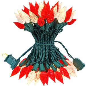 BOHON Christmas Lights Outdoor Faceted C6 50 LED 25ft Plug in Fairy Twinkle String Lights Waterproof Extendable Green Wire for Indoor Patio Xmas Thanksgiving Tree Decoration Red and Warm White