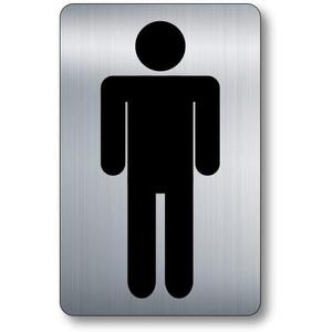Metallic Silver Men's Toilet Sign - Rigid Plastic, Self-Adhesive, UV Printed, 5.5" x 3.5" (140mm x 90mm), Tough for Interior & Exterior Use