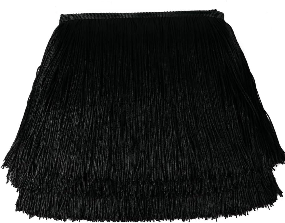 HEARTWISH Fringe Trim Lace Polyerter Fibre Tassel 6 inch Wide 10 Yards Long for Clothes Accessories and Latin Wedding Dress and DIY Lamp Shade Decoration Black White Red (Black)