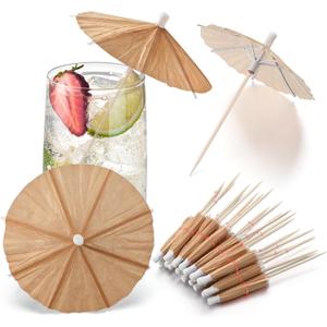 100 Pcs Brown Drink Umbrellas Cocktail Picks Tiki Drink Umbrella Toothpicks Cocktail Umbrellas Pick Cupcake Topper Stick for Luau Parasols Hawaiian Tiki Party Appetizers Restaurant Bar