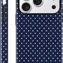 Case for iPhone 17 Pro Max, Glossy Hybrid 2-Layer Hard Shell, Aesthetic Scratch Resistant Cover, Navy Blue Polka Dot