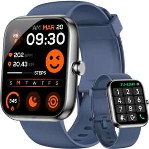 Smart Watch for Men Women Alexa Built-in, 1.83" HD Fitness Tracker Touchscreen with Call Function, IP68 Waterproof, 120+ Sport Modes, 24/7 Heart Rate/Sleep Monitor, iOS Android Compatible (Blue)