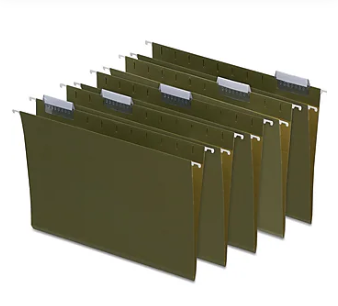 Staples Hanging File Folders 5-Tab Letter Standard Green 50 / Box (266262) TR266262