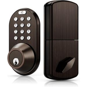 Keyless Entry Keypad Door Lock - Upgraded Smart Electronic Digital Code Deadbolt for Front Doors with Keys, One-Touch Locking, Easy Installation (Oil Rubbed Bronze)