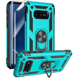 For Samsung Galaxy S10e Case with HD Screen Protectors, Military-Grade Metal Ring Holder Kickstand 15ft Drop Tested Shockproof Cover Case for Samsung Galaxy S10e (2019) Teal