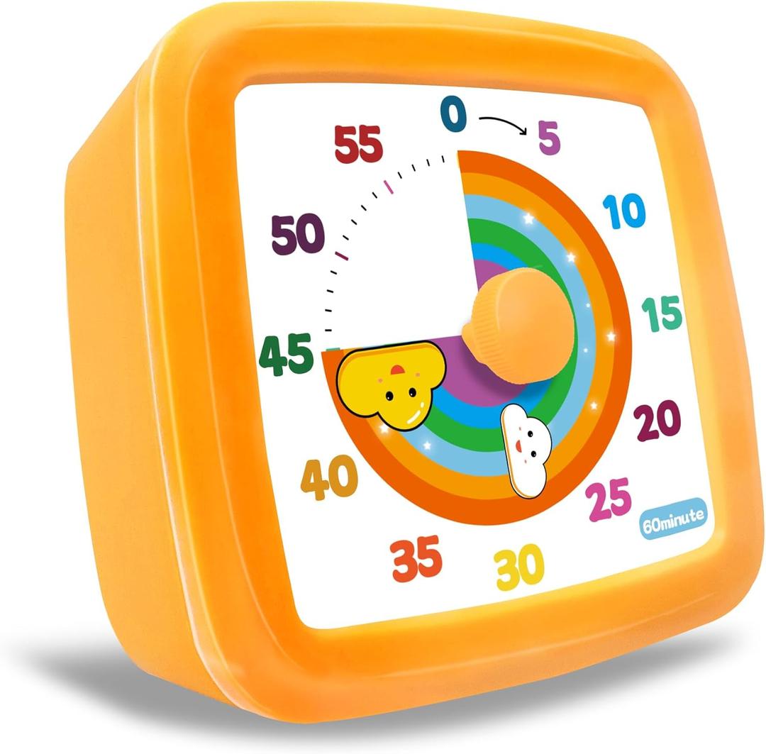 Visual Timer for Kids 60 Minute, Rainbow Countdown Clock with Silent Operation & Adjustable Alarm, Time Management Tool for Classroom, Kitchen, Toddler ADHD, Autism, Study, Pomodoro (Orange)