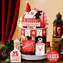 Umigy 14 Pcs Christmas Tiered Tray Decor Rustic Christmas Decorations Santa Candy Wood Sign Decorative Trays Xmas Table Tiered Tray Winter Farmhouse Rustic Table Decor for Home Shelf Tabletop