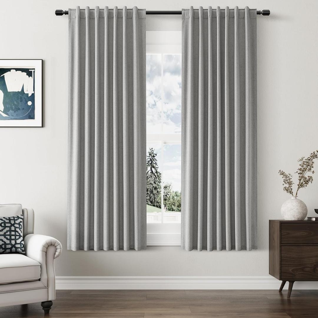 Guken 100% Blackout Linen Curtains 63 Inch Length 2 Panels Set for Living Room Bedroom Back Tab Thermal Insulated Black Out Linen Drapes Room Darkening Window Curtains,Dark Grey