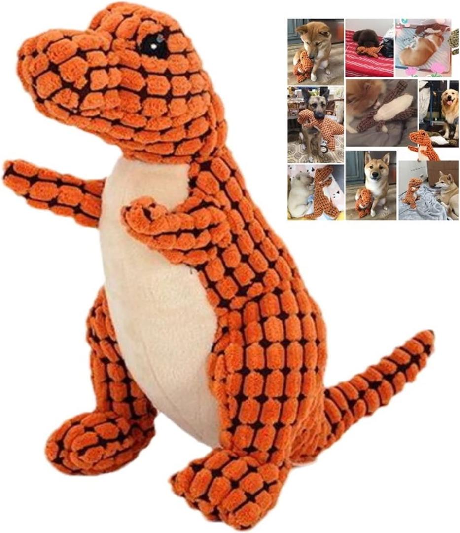 Indestructible Robust Dino, Durable Interactive Robustdino Dog Toy, Squeaky Dog Toys For Aggressive Chewers, Soft Dog Toys, Unbreakable Stuffed Plush Dog Toy Aggressive Chewers (A ORANGE)