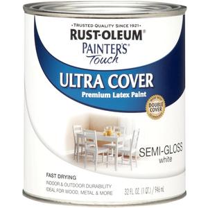 Rust-Oleum 1993502 Painter's Touch Ultra Cover Multi-Purpose Brush-On Paint, 1 Quart, Semi-Gloss White
