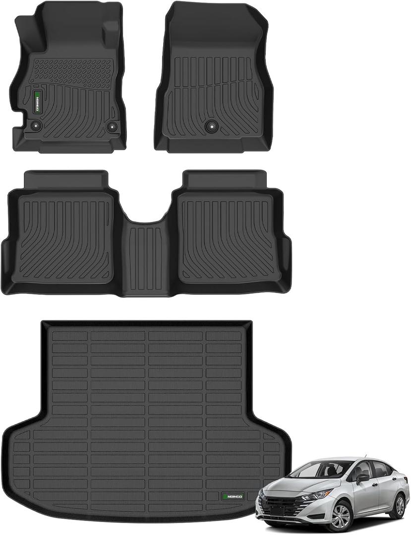 ANBINGO Floor Mats & Cargo Liner for Nissan Versa 2020-2025, Sedan, S/SV/SR, All Weather TPE Versa Floor Liners / 1st & 2nd Row Custom Mats Full Set/Versa Accessories - Black