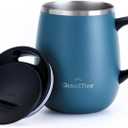 GRANDTIES Insulated Coffee Mug with Handle - Sliding Lid for Splash-Proof 16oz Thermal Tumbler with Double Walled Vacuum Stainless Steel to Keeps Beverages Hot or Cold-Cobalt Blue (15.6 Ounces)