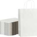 METAPRINT Kraft Paper Gift Bags with Handles in Bulk, 100pcs White Paper Bags 8x4.5x10.8 inch, Recyclable Shopping Bags for Retail, Grocery, Party Favors, Wedding