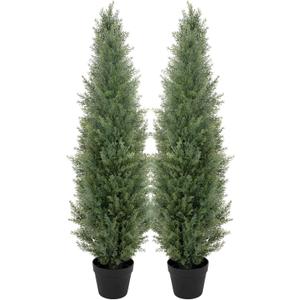 Bellacat 4ft UV Resistant Artificial Topiary Trees Outdoor, 48in Faux Cedar Tree with Full & Realistic Leaves, Fake Cypress Tree for Front Door Proch Patio Deck Balcony Yard Decor 2Pack