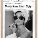 iHery Natural OAK Wood Audrey Hepburn Newspaper Trendy Framed Wall Art, 12x16 in Vintage Headline Canvas Bedroom Wall Decor, Better Late Than Ugly,Bathroom Artwork Apartment Girly Dorm Room 1Pack