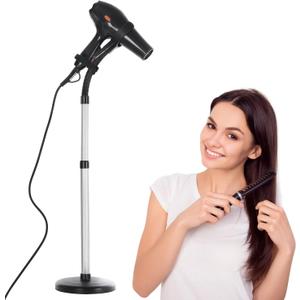 Erytlly Hair Dryer Stand Hands Free 360-Degree Rotating Adjustable Height Metal Hair Dryer Stand Blow Dryer Holder for Bathroom, Vanity, Makeup Room