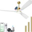 Ceiling Fans with Lights, Ceiling Fans with Lights and Remote Control, 52 inch Modern Smart White and Gold Ceiling Fan, Outdoor Ceiling Fans for Patios 3 Blade Bedroom FarmhouseWhite