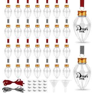 32 Pack Fillable Christmas Balls, Christmas Tree Hanging Ornaments Clear Plastic Water Bottle Bulbs Pendant Ball with Plaid Ribbon and Stickers for Xmas Home Party Decor (Water Droplet)