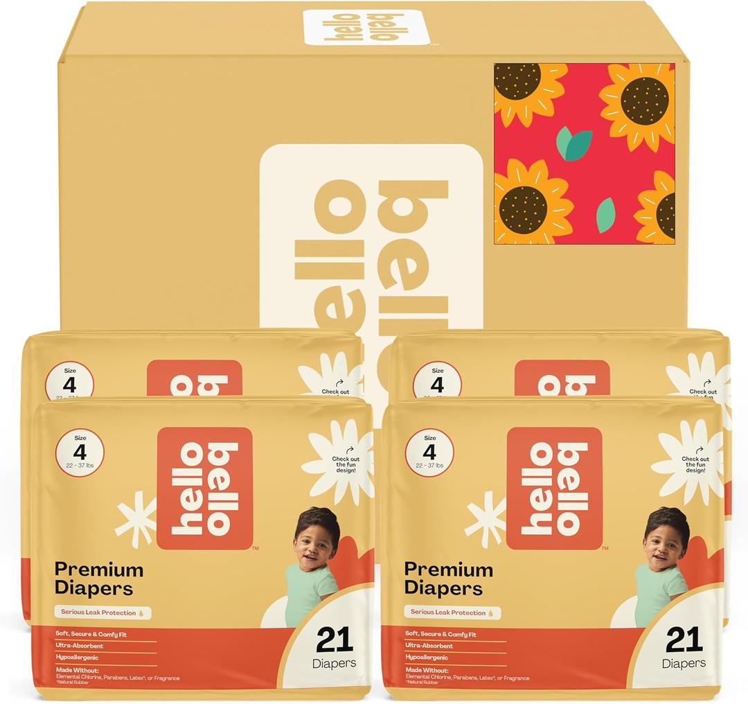Hello Bello Diapers, Size 4 (22-37 lbs) Flower Child, 84 Count Value Pack of Premium Disposable Baby Diapers, Hypoallergenic with Soft, Cloth-Like Feel