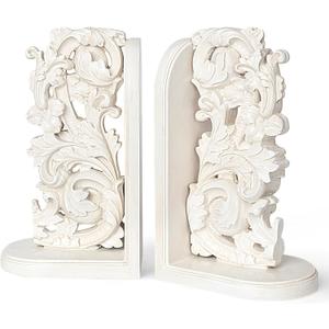 AELS Vintage Heavy Duty Bookends, Decorative Book Ends for Heavy Books, Unique Rustic Bookend Supports for Shelves, Stopper for Books/Movies/CD, Farmhouse Decoration, Distressed White