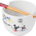 Silver Buffalo Disney Mickey and Minnie Watercolor Watching the Sunset Ceramic Ramen Noodle Rice Bowl with Chopsticks, Microwave Safe, 20 Ounces