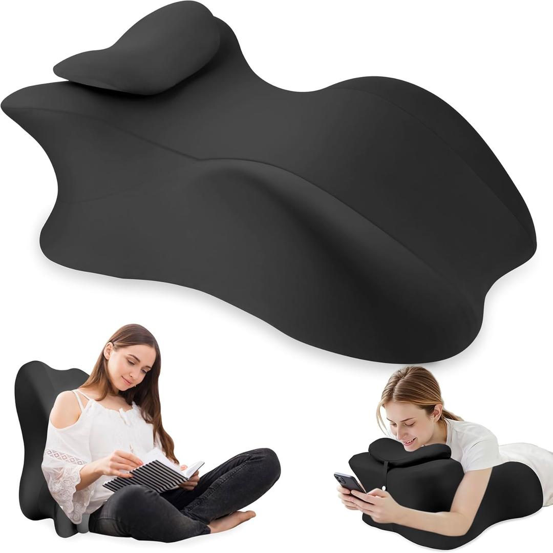 MYFAMIREA Memory Foam Ergonomic Wedge Pillow for Adults - Prone Pillow for Bed Sleeping, Reading, Memory Foam Ergonomic Cushion for Back Support, Sitting Up and Back Pain, with Removable Cover (Black)