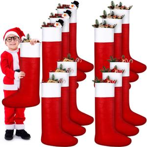 Ceenna 12 Pcs Giant Christmas Stocking Jumbo Christmas Tree Hanging Stockings Bulk 34" Inch Tall Oversized Large Xmas Fillable Stocking Ornaments for Decoration(Red)