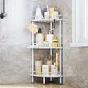 Consumest Corner Shower Caddy Stand - 3 Tier Shower Organizer with Soap Holder, Tall Floor Corner Shelf Standing with Adjustable Feet & 4 Hooks, Storage Rack for Bathroom White