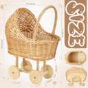 Wicker Baby Carriage Wicker Stroller for Baby Shower Vintage Woven Rattan Flower Basket Decorative Cart Storage with Handle for Floral Arrangement Wedding Photo Props(Wood Color,20 in)