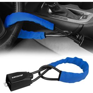 KAYCENTOP Car Steering Wheel Lock to Seat Belt Lock, Anti-Theft Device, Max 17 Inch Length, Small and Light-Weight, Multi-Functional, Fit Most Vehicle, SUV, Golf Cart Security (Blue)