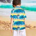 Family Hawaiian Matching Outfits Father Son Matching Shirts Tropical Flower Short Sleeve Button Down Tops (Blue)