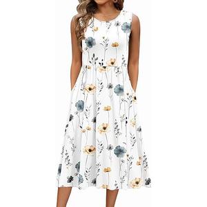 Zeagoo Women's Summer Tank Midi Dress with Pockets Floral Sleeveless A-Line Casual Loose T-Shirt Dresses Beach Sundress 2026 M,01-blue Round Dot