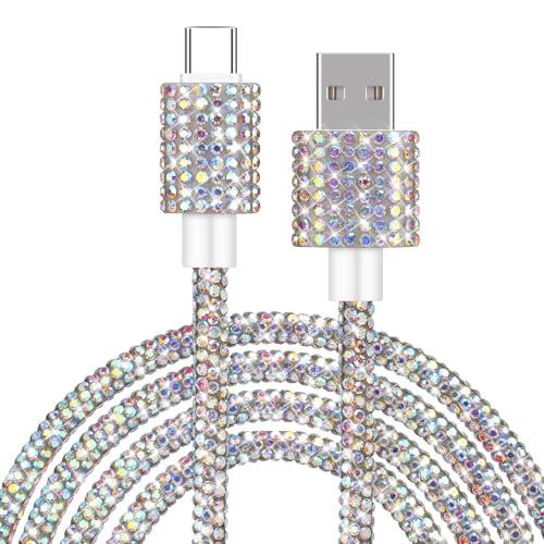 XNMOA USB to USB C Cable Type C Fast Charging Cable for iPhone 17 Air Pro Max Bling Sparkling Diamond Colorful iPhone Charger Cord 4FT for iPhone 16 15 Pro Max Galaxy S25 S24 Ultra iPad 10th