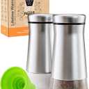 HOME EC Original Salt and Pepper Shakers Set with Adjustable Pour Holes - Glass and Stainless Steel Salt Shaker and Pepper Shaker - Farmhouse Spice dispenser for salts, ground peppercorn and spices (2pk, Silver)