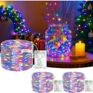 3 Pack 16FT 50 LED Fairy Lights Battery Operated with Timer, 8 Modes USB Mini Twinkle Light, Small String Lights for Christmas Tree Wreath Vase Bedroom DIY Wedding Decorations-Multi-Colored