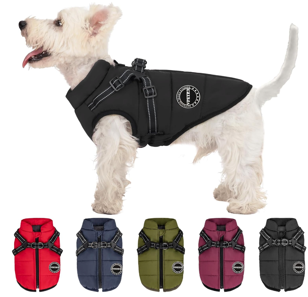 V.PET.B.R Dog Winter Coat, Warm Jacket Padded Fleece Dog Vest with Built-in Harness, Windproof Reflective Cozy Adjustable Snow Pet Coat Clothes with Zipper, for Medium Dogs