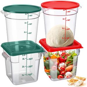 4 Pcs Food Storage Container with Lids Set 4 Qt Square and Round Clear PC Commercial Containers with Scale Handle for Home Restaurant Kitchen Food Storage, Dough Rise, Flour(Green and Red) 4 Pcs Food Storage Container with Lids Set 4 Qt Square and Round Clear PC Commercial Containers with Scale Handle for Home Restaurant Kitchen Food Storage, Dough Rise, Flour(Green and Red)