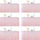 6 Pack 8ft Pink Spandex Table Cloths for Rectangle Tables Wrinkle Free Pink Rectangle Tablecloths Stretch Fitted Table Cover with Skirt for Baby Shower Girl Birthday Party Wedding Banquet Buffet