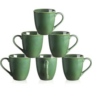 vicrays Coffee Mug Set, 12 Ounce, Set of 6, Ceramic Mug for Men, Women, Unique Glazed Mugs with Handle for Coffee, Tea, Milk, Cocoa, Cereal(Green)