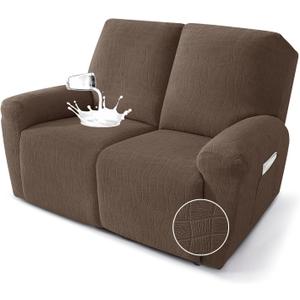 MAXIJIN Waterproof Loveseat Recliner Cover 4 Pieces Reclining Love Seat Slipcvers, Recliner Sofa Cover 2 Seater with Elastic Straps & Pockets for Pet, Kids (Loveseat Recliner, Light Coffee)