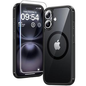 TAURI 3 in 1 for iPhone 16 Plus Case, Compatible with MagSafe [Not-Yellowing] with 2X Screen Protectors, Military-Grade Protection, Slim Magnetic Case for 16 Plus 6.7", Black
