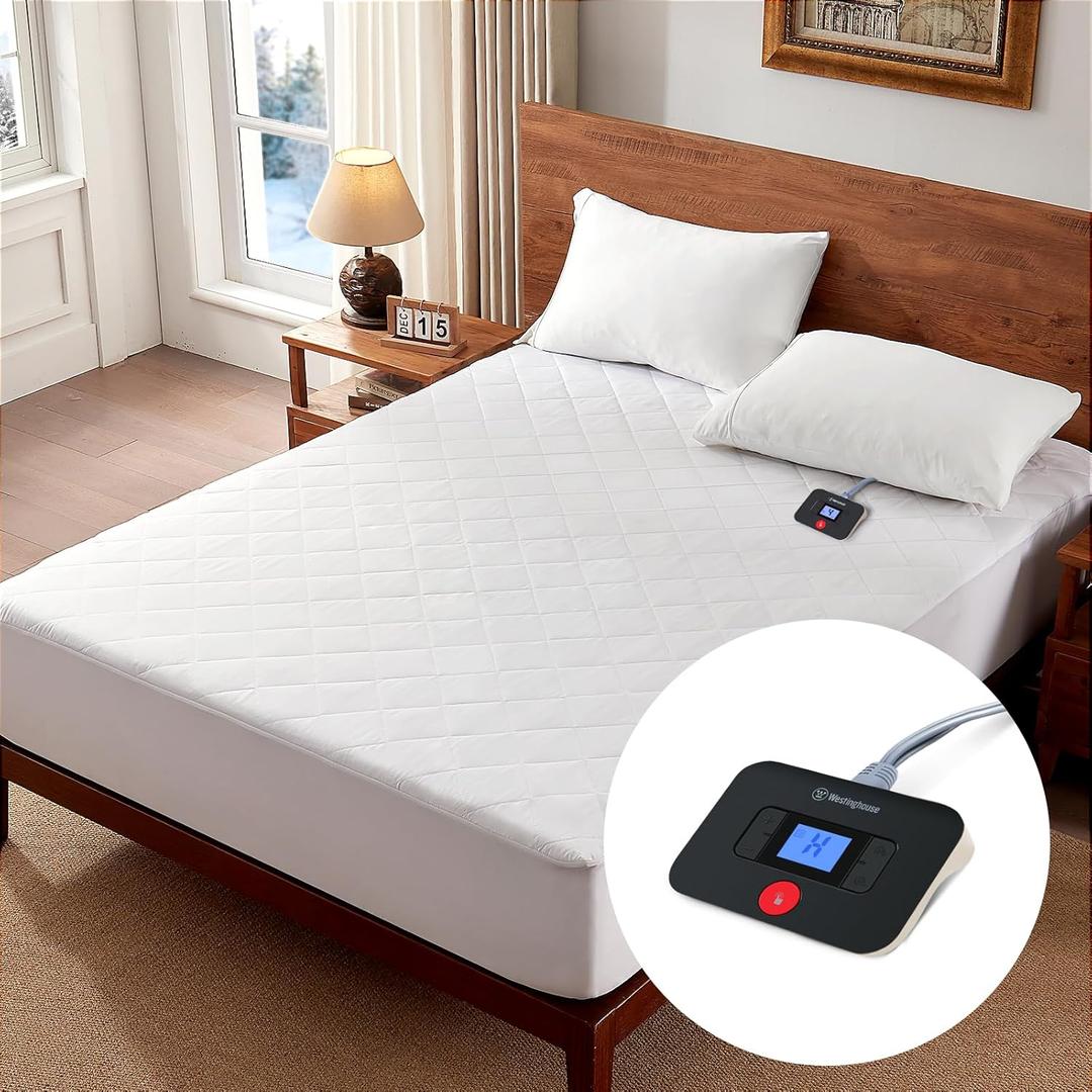 Westinghouse Cal King Size Heated Mattress Pad, Luxury Quilted Electric Bed Warmer with10 Heat Settings Dual Control & 1-12 Hours Auto Off, Fit Up to 17" Deep Pocket, Machine Washable, 72x84 Inch
