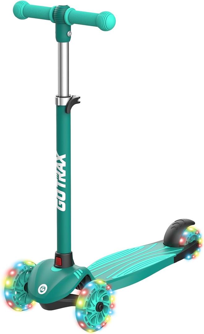 Gotrax KS1 Kids Kick Scooter, LED Lighted Wheels and 3 Adjustable Height Handlebars, Lean-to-Steer & Widen Anti-Slip Deck, 3 Wheel Scooter for Boys & Girls Ages 2-8 and up to 110 Lbs