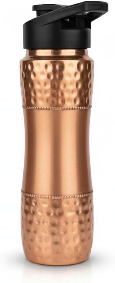 Copper Sipper Water Bottle | Hammered Copper Drinkware with Flip-Top Lid | Handmade Bottle for Daily Hydration, Gym, Office & Travel | Leak-Proof |