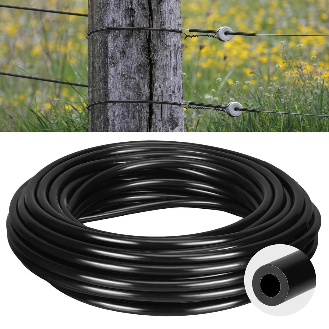 50 Feet Electric Fence Insulator Tubing Accommodates Up to 12-1/2 Gauge Fence Wire, Insulated Tube for Corner Post and End of Fence, PE High Tension Wire Insulator, Black