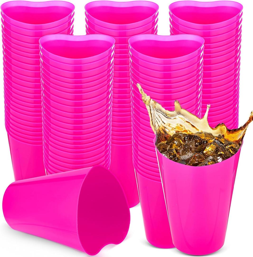 Suclain 50 Pcs 16 oz Heart Shaped Plastic Cups Love Theme Reusable Disposable Candy Heart Cups for Drink Wine Beverage Bar Wedding Galentines Valentines Day Birthday Party(Rose Red)