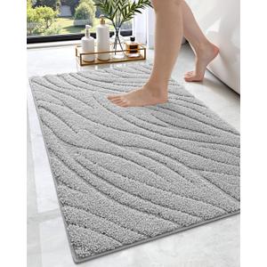 DEXI Bathroom Rugs 24x36, Extra Soft Absorbent Bath Mat, Non Slip Bathmat for Bathroom Floor, Machine Washable Rugs for Shower Floor, Light Grey