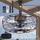 Outdoor Fan for Gazebo, 15" Plug in Caged Gazebo Ceiling Fans,Remote/APP,3 CCT,6 Speeds,Hanging Fan with Light for Patio Porch Pergola Outside (Bronze)